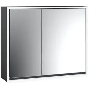 Emco, Armoire de toilette, loft armoire de toilette lumineuse, 800mm, 2 portes, modèle apparent, noir/miroir, 979813308 (84.40 x 17.50 x 73.30 cm)