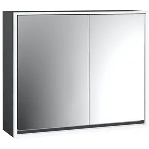 Emco, Armoire de toilette, loft armoire de toilette lumineuse, 800mm, 2 portes, modèle apparent, noir/miroir, 979813310 (87.50 x 92 x 27 cm)