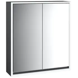 Emco, Armoire de toilette, loft armoire de toilette lumineuse, 600 mm, modèle apparent, noir/miroir, 979813304 (64.40 x 17.50 x 73.30 cm)