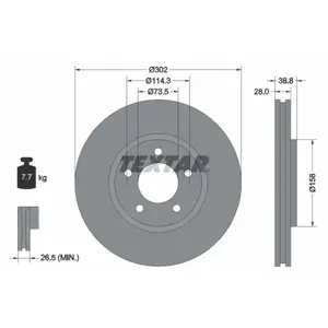 TEXTAR Disques de frein pour CHRYSLER: Grand Voyager, Voyager & DODGE: Caravan (Ref: 92108200) pas cher