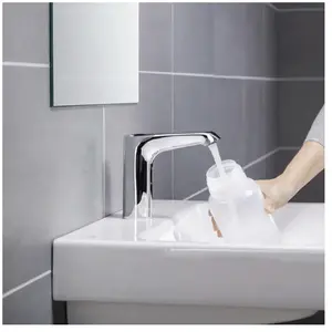 Schell Xeris E HD K elektronische wastafelkraan medium v. koud water met batterij 6V met infrarood sensor chroom pas cher