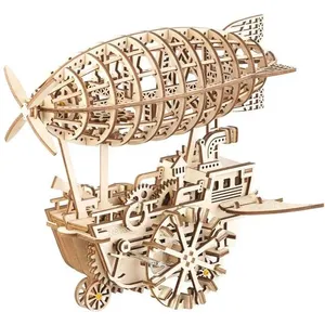 Simulus : Maquette 3D mobile en bois Dirigeable Steampunk 25 x 30 cm -... pas cher