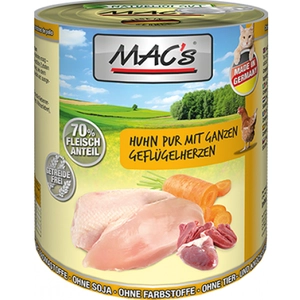 6x800g MAC's pur poulet, coeurs de volaille entiers - Pâtée pour chat