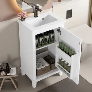 Meuble vasque salle bain blanc laqué 51x34x83 cm étagères réglables et porte - Petit espace pas cher