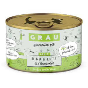 24x200g Grau Menu gourmand sans céréales boeuf, canard - Pâtée pour chat pas cher
