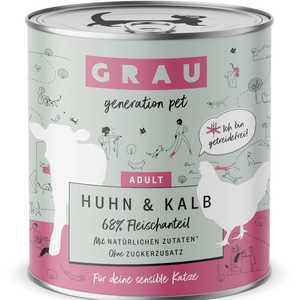 6x800g Grau menu gourmand sans céréales poulet, veau - Pâtée pour chat pas cher