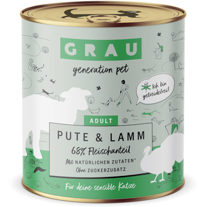6x800g Grau menu gourmand sans céréales dinde, agneau - Pâtée pour chat pas cher
