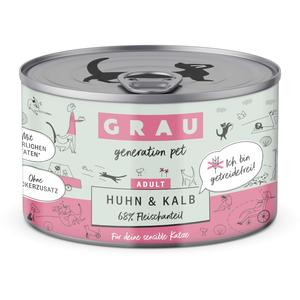 12x200g Grau menu gourmand sans céréales poulet, veau - Pâtée pour chat pas cher