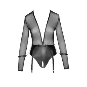 Cottelli BONDAGE Open kruis Body met jarretels en handboeien pas cher