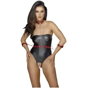 Cottelli Bondage - Stringbody met Bondage Details - Zwart/Rood pas cher