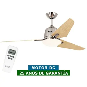 CERTEO Ventilateur de plafond DC Eco AVIATOS BN-AH moderne 132 Cm chrome brossé pales érable avec lampe ultra silencieux pas cher