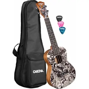 Cascha HH 2605 Art Series Sketch concert ukelele massief spar bovenblad met gigbag pas cher