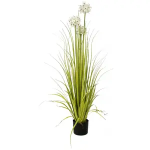 EUROPALMS Herbe d'allium artificielle, blanche, 120 cm, herbe ornementale fleurie dans un pot décoratif pas cher