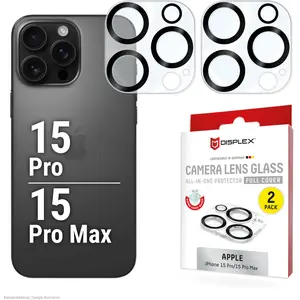 Displex Full Cover Camera Lens Glass, Kamera Schutzglas, Platte, Doppelpack (2 pièce(s), Apple iPhone 15 Pro, Apple iPhone 15 Pro Max), Téléphone portable : film de protection, Transparent pas cher