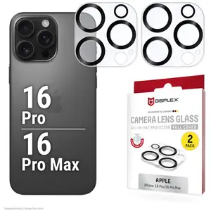 Displex Full Cover Camera Lens Glass, Kamera Schutzglas, Platte, Doppelpack (2 pièce(s), Apple iPhone 16 Pro Max, Apple iPhone 16 Pro), Téléphone portable : film de protection, Transparent pas cher