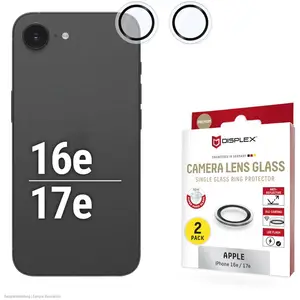 Displex Premium Camera Lens Glass, Kamera Schutzglas, Einzelringe, Doppelpack (2 pièce(s), Apple iPhone 16e), Téléphone portable : film de protection, Transparent pas cher