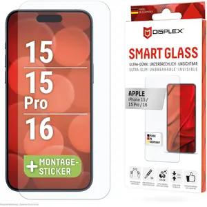 Displex Smart Glass, Displayschutzfolie (1 pièce(s), Apple iPhone 16, Apple iPhone 15, Apple iPhone 15 Pro), Téléphone portable : film de protection, Transparent pas cher