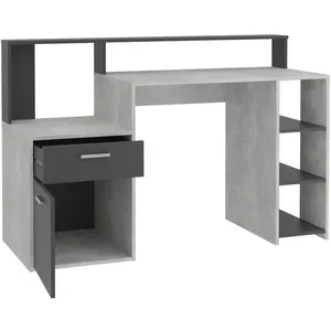 FMD Bureau avec réhausse et rangements BOLTON - Mélamine gris béton/antracite - L138,5 x H91,6 x P53,5 cm pas cher