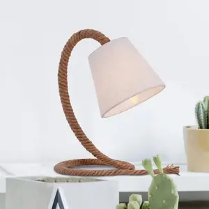 Näve KERIA Lampe corde à poser ROPE avec abat-jour en toile beige pas cher