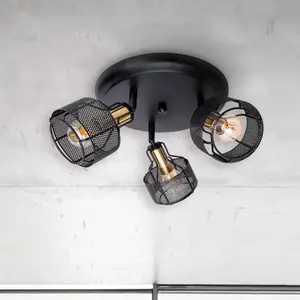 Näve, Applique + plafonnier, Plafonnier 3 spots Foro noir doré (E14) pas cher