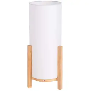 Näve Lampe de table lampe de table lampe de chevet variateur tactile textile bois blanc LED H 48 cm pas cher