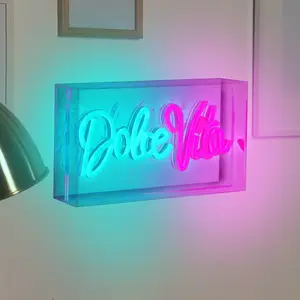 LED-bord decoratie "Dolce Vita" Hoogte 30cm Breedte 15cm Motivatie Bord Transparant Kunststof LED letters USB-aansluiting pas cher