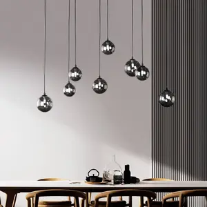FISCHER & HONSEL Suspension BALA LED 8x3W métal sable noir, verre fumé H: 150cm L: 115cm l: 30cm 2700K pas cher