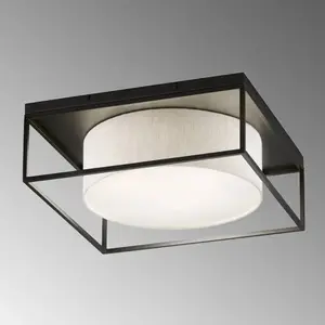 FISCHER & HONSEL Plafonnier CARRE E27 3x40W métal sable noir, tissu lin couleur sable/intérieur PVC blanc L:70cm l:70cm H:22cm dimmable pas cher