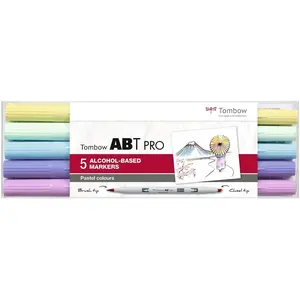 Tombow Alcohol-based marker ABT PRO 5 pcs. set Pastel Colors (1x each ABTP-062, 191, 502, 603, 673) pas cher