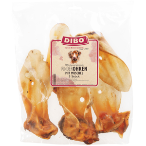 DIBO Oreilles de boeuf avec coquillage, 5 sachets, la petite collation naturelle ou des friandises pour intermédiaires, nourriture pour chien, article à mâcher de qualité sans produits chimiques pas cher