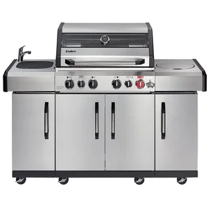 Enders Kansas II Pro 4 SIK Profi Turbo Gas barbecue - 85 kg - Afmeting 153 ×64×118 cm - 4 Hoofdbranders + Zijbrander + Backburner