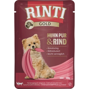 10x100g RINTI Gold pur poulet, boeuf nourriture humide pour chien pas cher