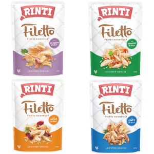 8x100g RINTI Filetto Pouch in Jelly Mix (4 sortes) nourriture pour chiens humide pas cher