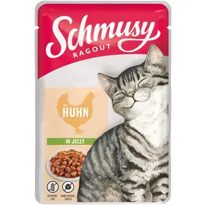 22x100g Schmusy ragoût en gelée de poulet nourriture pour chat humide pas cher