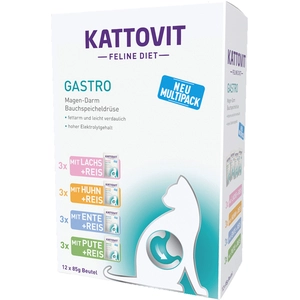 12x85g Gastro lot mixte (4 variétés) Kattovit - Pâtée pour chat pas cher
