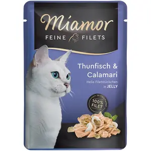 Comparateur de prix : 6x100g Miamor Filets fins en gelée thon, calamars - Pâtée pour chat