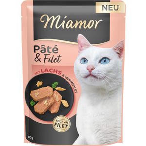 10x85g Miamor Pâté & Filet de saumon nourriture pour chats humide pas cher