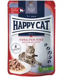 12x85g Meat en sauce boeuf des Préalpes Happy Cat - Pâtée pour chat pas cher