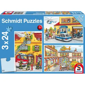 Puzzle Schmidt - Pompiers et police, 3x24 pièces, comprend 1 affiche pas cher