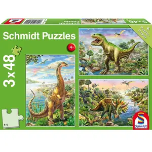 Puzzle Schmidt - Aventures de dinosaures, 3x48 pièces, comprend 1 affiche