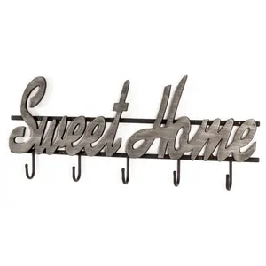 Patère Murale 5 Crochets "sweet Home" 60cm Argent - Paris Prix pas cher