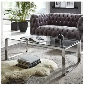 HAKU Möbel table basse acier inox, inox, verre trempé 8 mm - Dim.: L 120 cm x H 40 cm x P 60 cm, Style: Modern pas cher