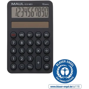 MAUL Eco MD 1 Calculatrice solaire avec 10 chiffres et 5 fonctions, calculatrice en 60% plastique recyclé, calculatrice de bureau pour bureau, école, ange bleu, uz116, grise