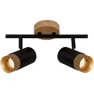Briloner - Spot, noir, avec bois, sans 2xGU10/max.9W pas cher