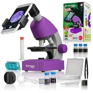 Comparateur de prix : Microscope 40x-640x - BRESSER JUNIOR - Éclairage LED - kit d'expérimentation - violet