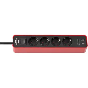 Brennenstuhl Ecolor stekkerdoos met USB 4-voudig rood/zwart 1,5m H05VV-F 3G1,5 met schakelaar pas cher