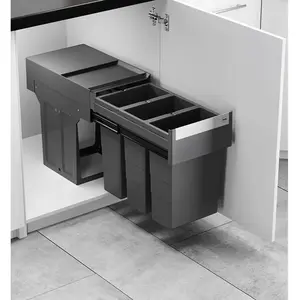 Comparateur de prix : Hailo Abfallsammler 3666921 Terzett 3x8 Liter Abfalltrennsystem Einbau-Mülleimer für Unterschränke a, Poubelle, Gris