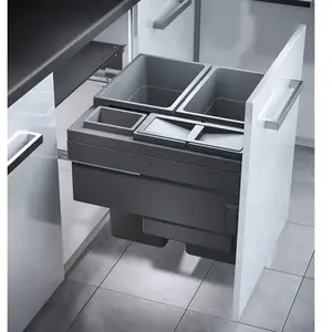 Hailo Euro Cargo 600 inbouwsysteem voor uittrekfront 4 binnenemmers 2 x 38 L + 12L + 2,5L. Donker grijs. pas cher