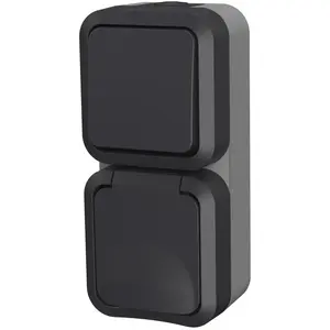 Aquapro interrupteur va et vient + prise 2P+T vertical étanche complet gris IP55 - 9682F - Quarx pas cher