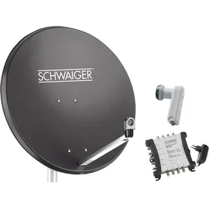 Comparateur de prix : Kit Parabole SAT 80 cm + LNB quattro + commutateur 5/8 Schwaiger - Gris